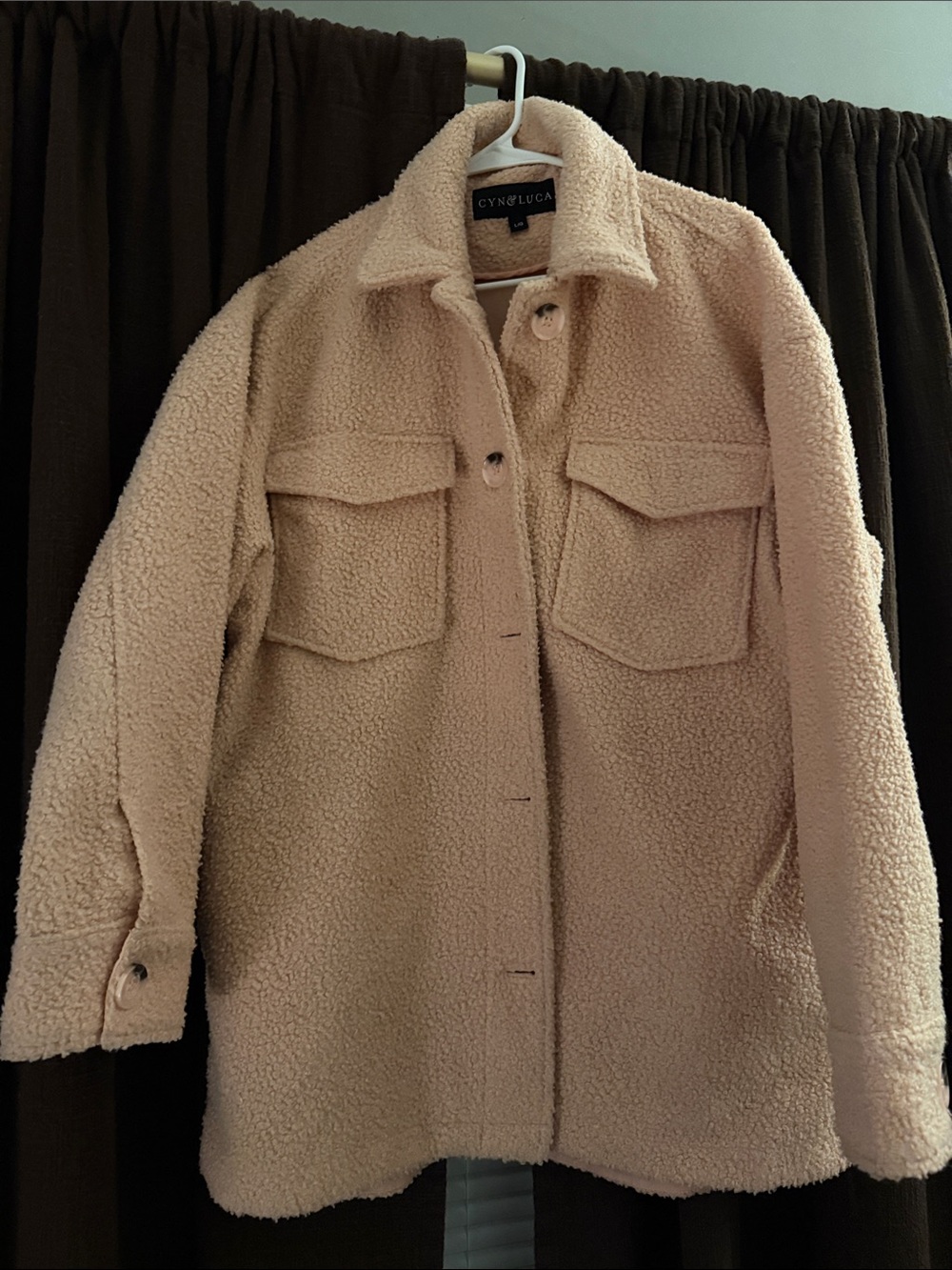 Pink Teddy Jacket with Chest Flap Pockets